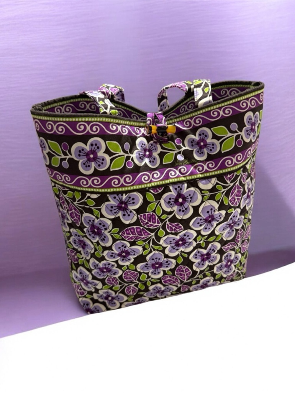 Vera Bradley Plum Floral Tote + Matching Wristlet Set | Retired Print - Picture 4 of 13